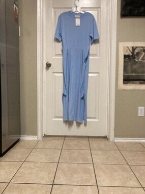 XIRENA Tianna Dress tie waiste long cotton skylight blue size XS Women's